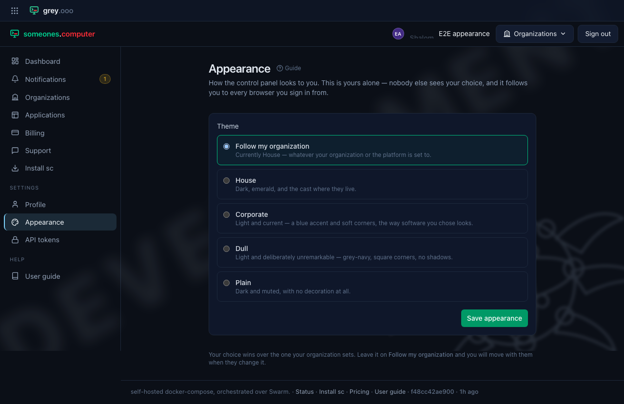 The appearance page