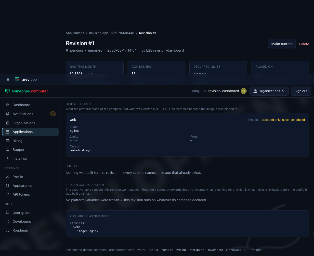 A revision's dashboard