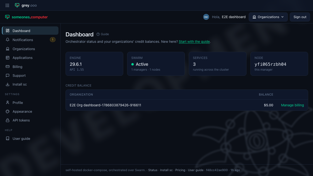 Dashboard showing orchestrator status