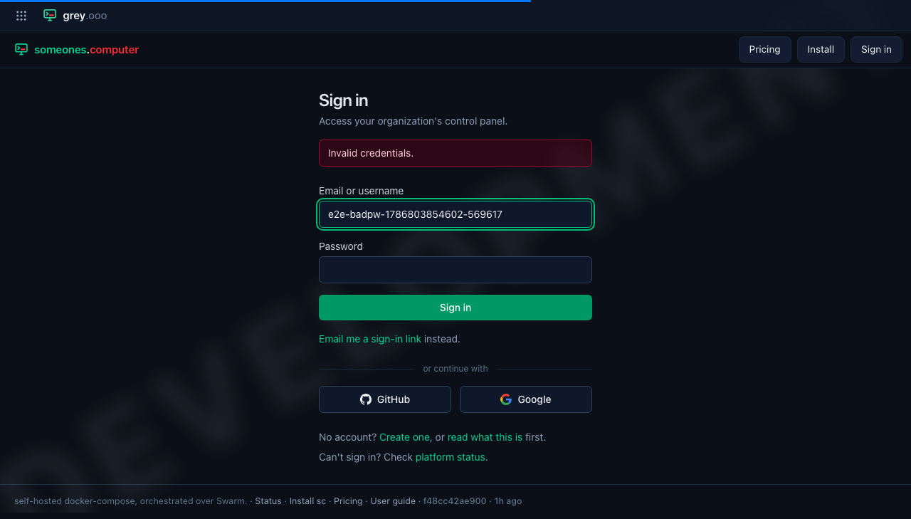 Sign-in form after a failed attempt