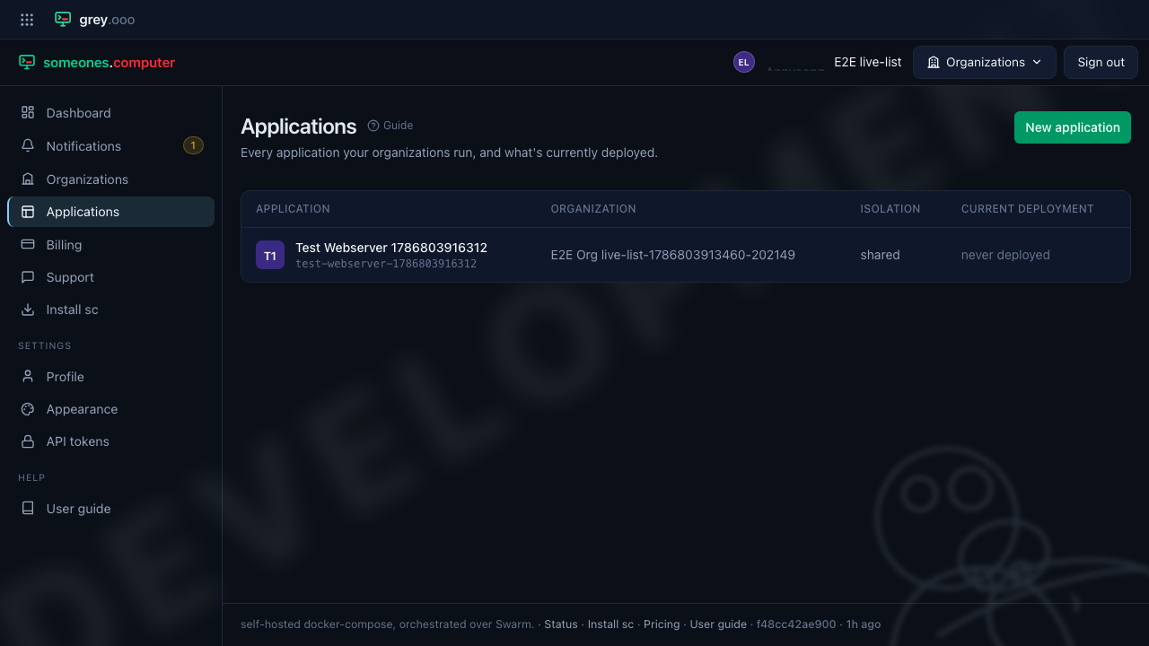 The applications list before