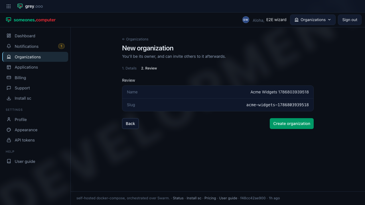 New organization — Review step
