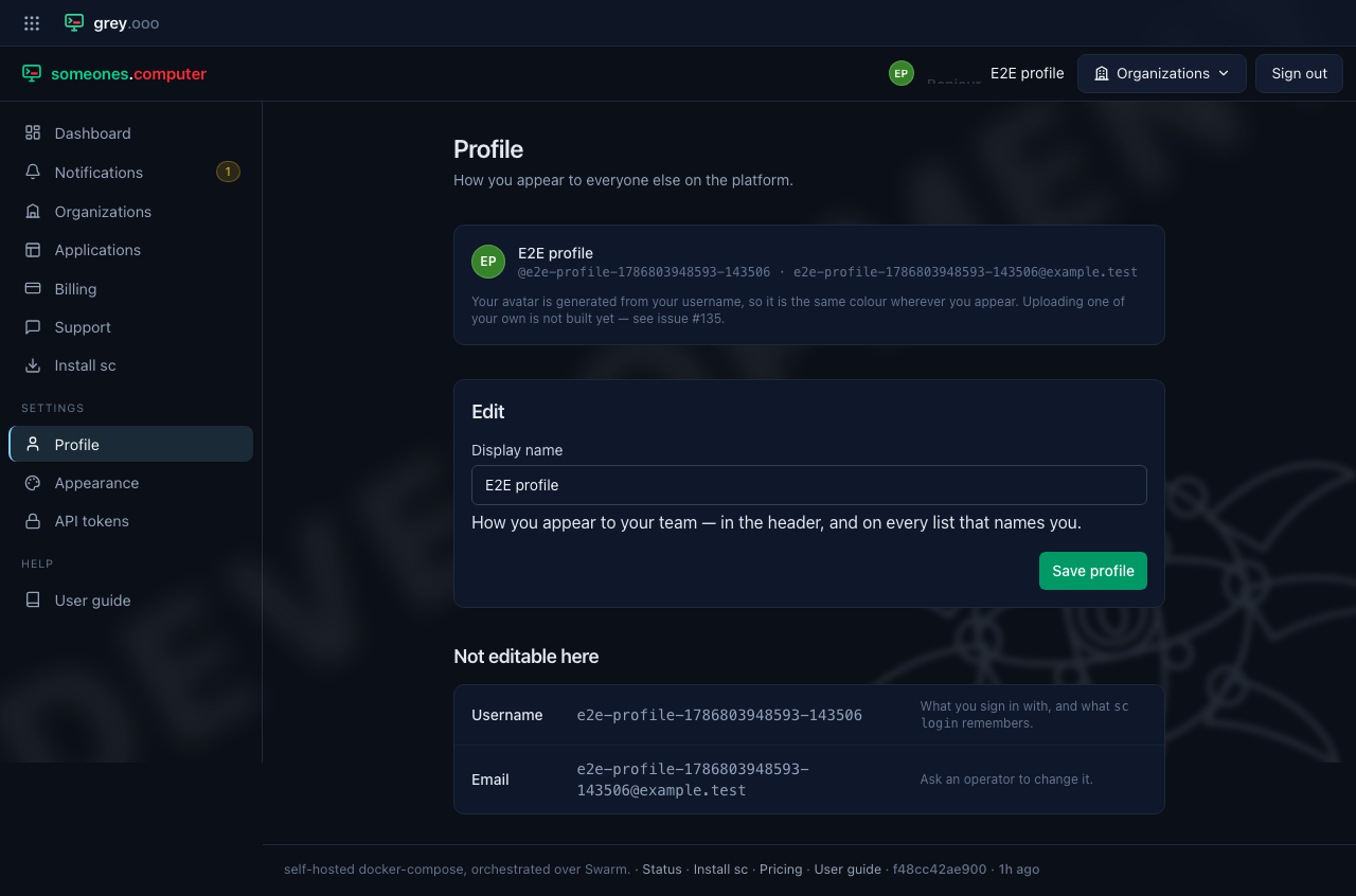 The profile page