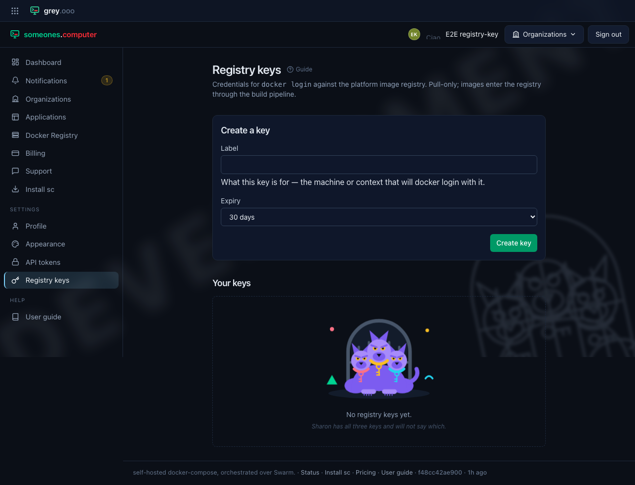 Registry keys — empty state and create form