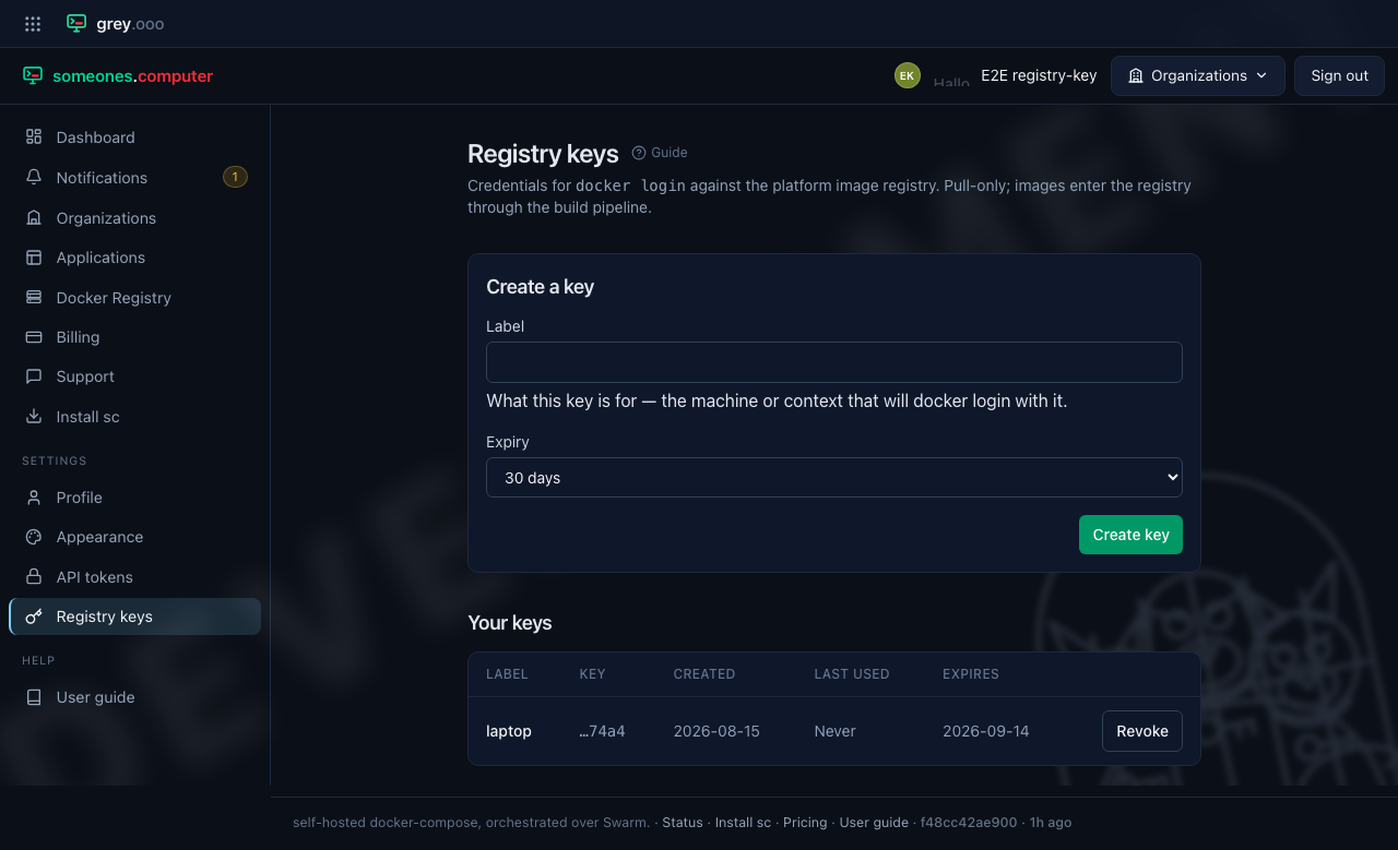 Key list after a reload — plaintext gone